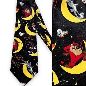 1996 Halloween Tie Looney Tunes TwickTweet Bugs Taz Daffy Duck Tweety Bird Korea